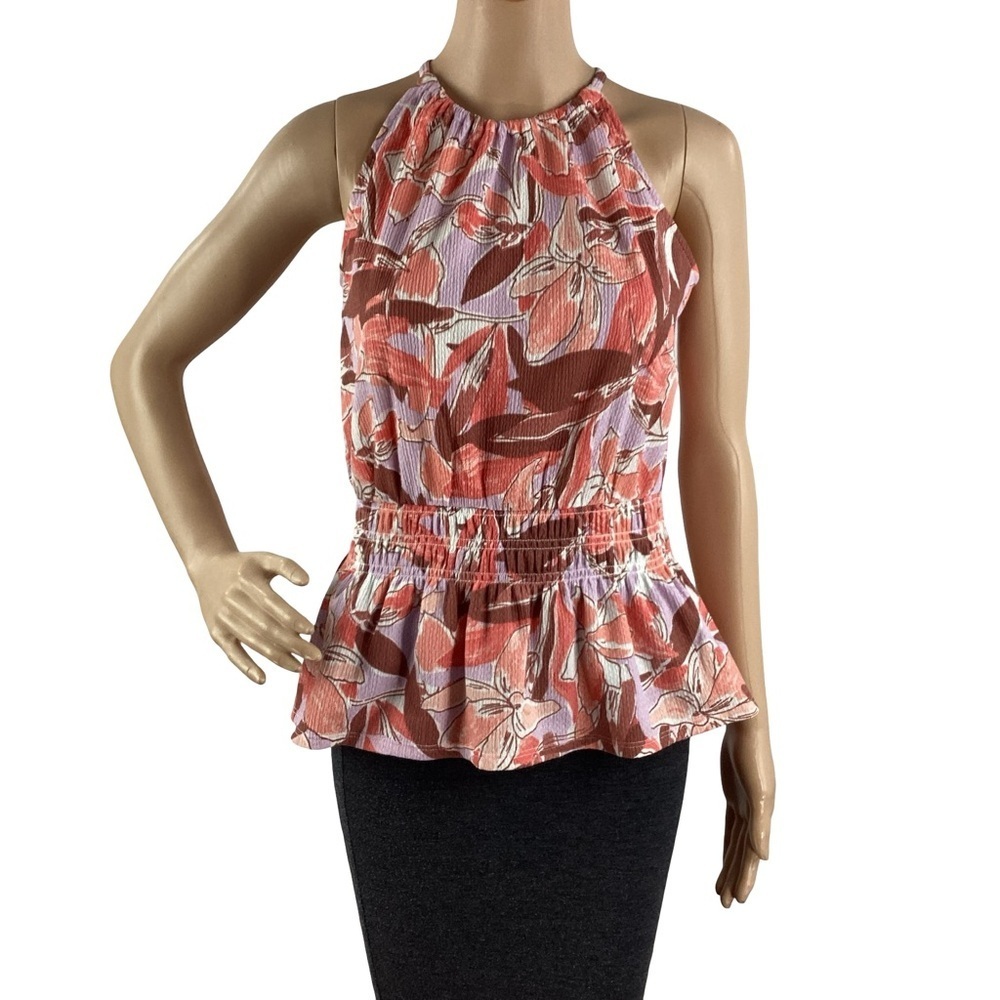 Nine West Floral Halter Peplum Top Multicolor Size XS